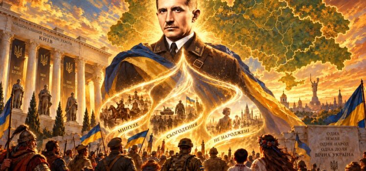 Володимир Ліпкан, Євген Коновалець епілог, Національне військове меморіальне кладовище НВМК під Києвом, перепоховання Коновальця 18 серпня 2026, воїн Святослава, мапа України, кіберпанк дівчина українка, дрони, воєнний неоімпресіонізм.
